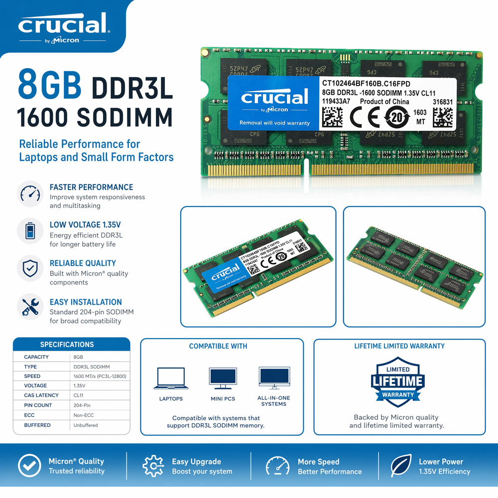 Khadas Vim4 8Gb - Memoria RAM Crucial DDR3 DDR3L per